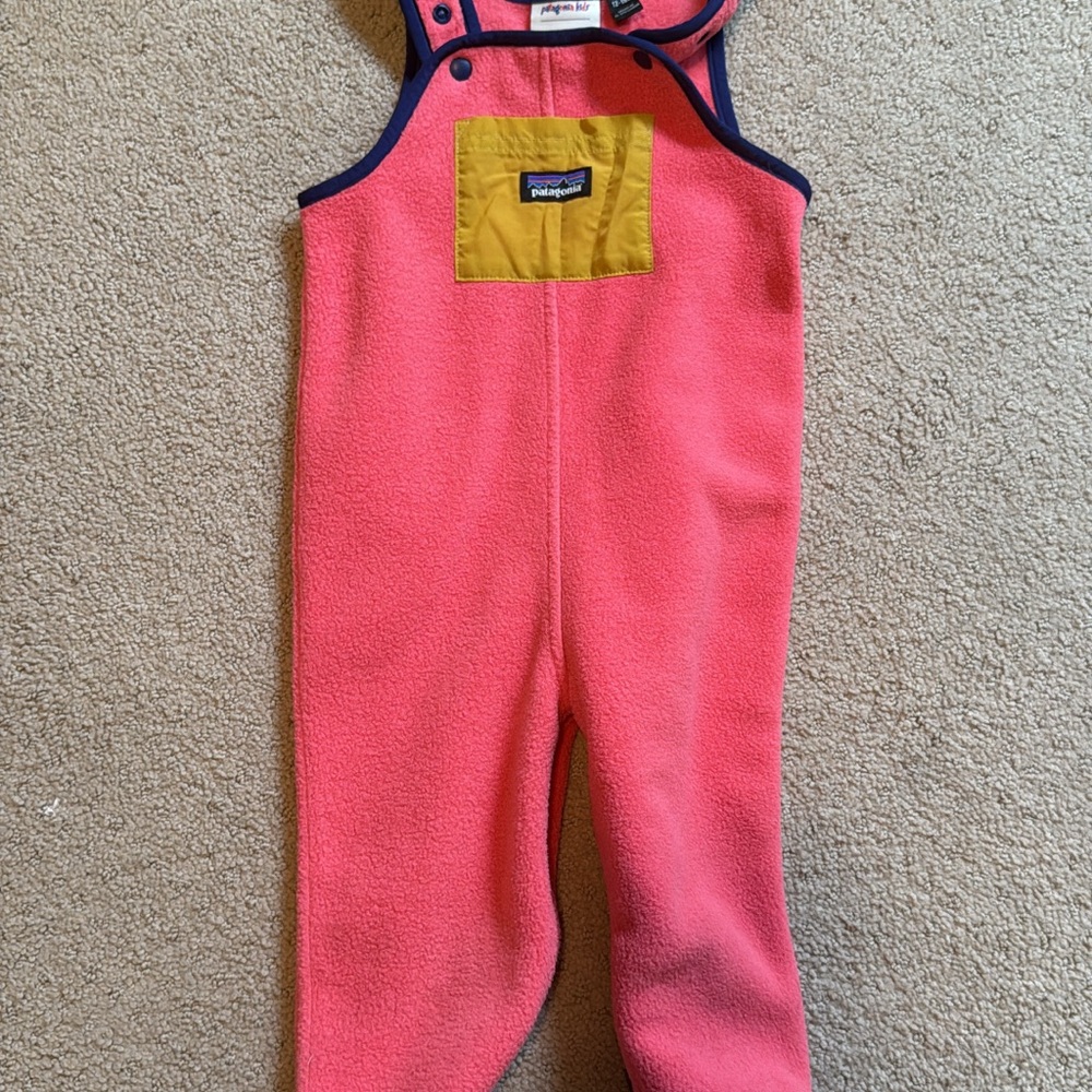 Patagonia Pink Fleece Overalls with Yellow Accent